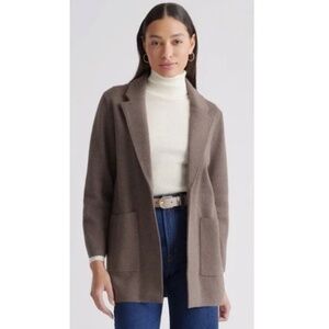 QUINCE WOMENS COTTON KNIT BLEND BLAZER HEATHER BROWN SIZE LARGE CARDIGAN SWEATER